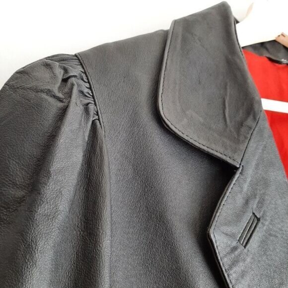 VINTAGE Genuine Leather Jacket Blazer Pleated Shoulders Sz M | Eur 38 - Picture 6 of 16